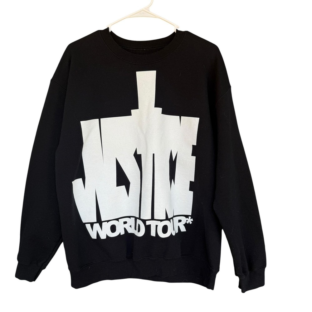 Justin Bieber Justice Sweatshirt Mens Large Black World Tour Graphic Fleece